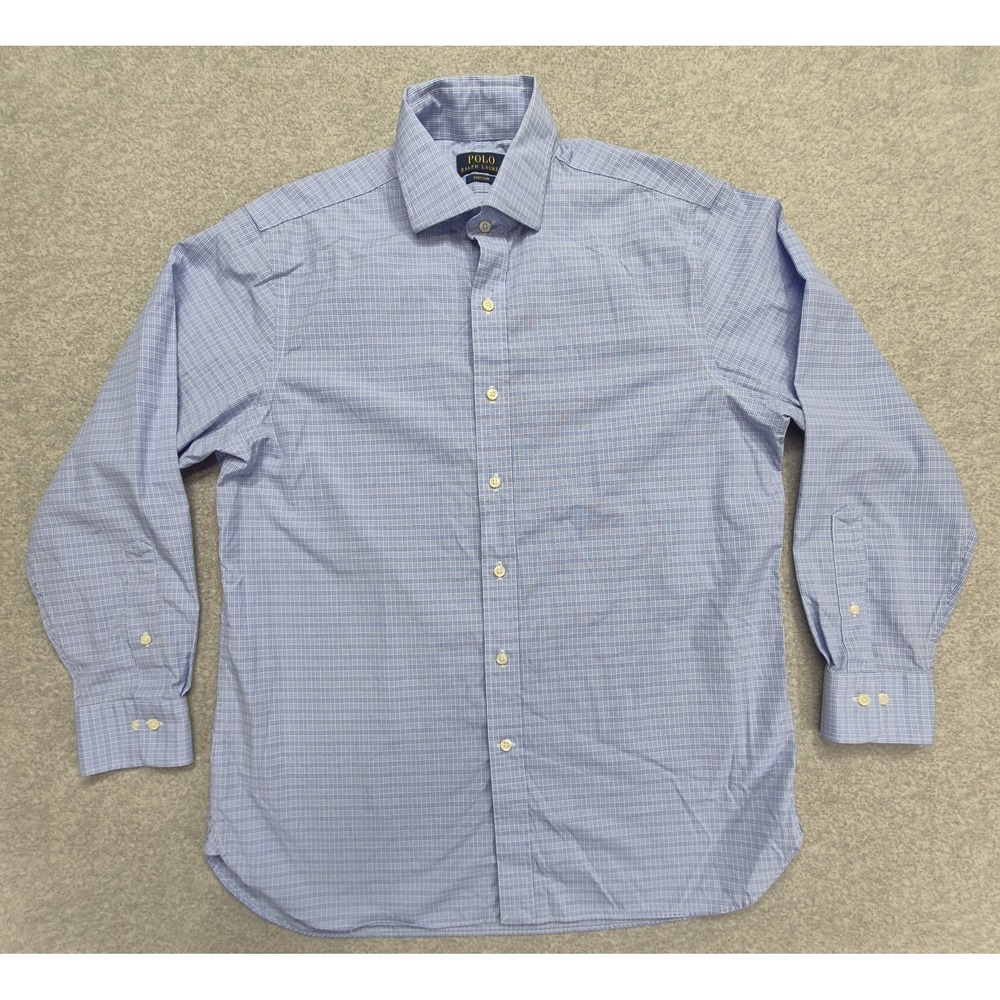 Polo Ralph Lauren Shirt Mens 16 32/33 Blue Classic Fit Button Down Micro Check